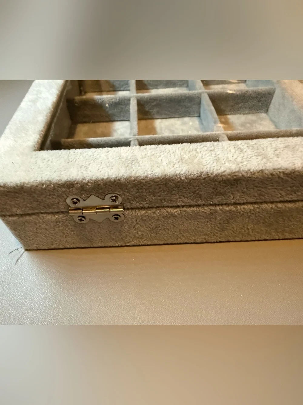 Glass-Top Velvet Jewelry Organizer Tray - Light Gray